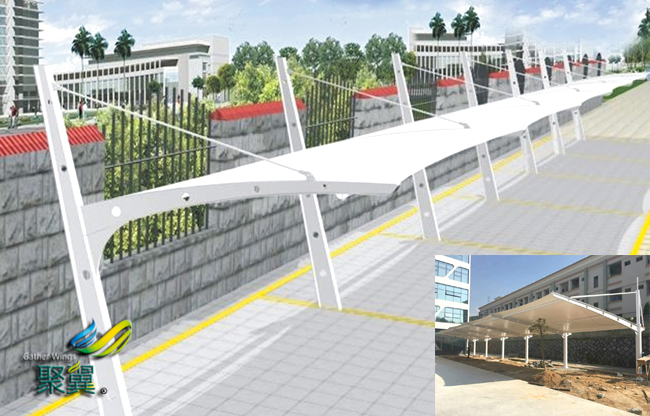  上海膜結構停車棚自行車棚構造常用材料